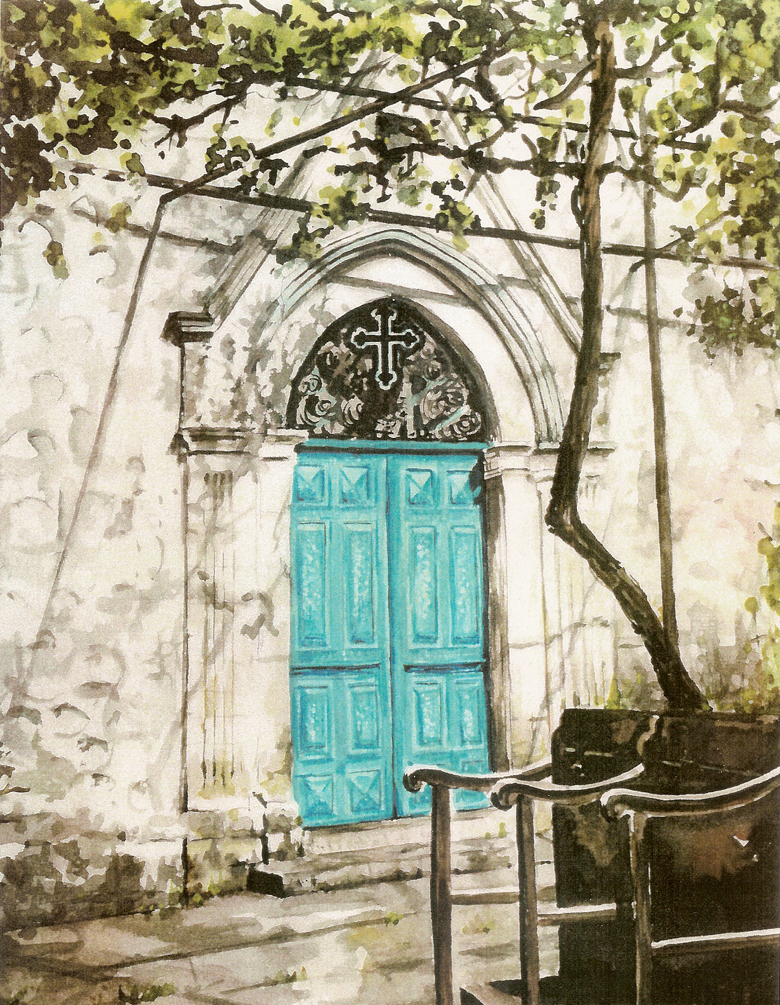 Old Church Door watercolour 1998